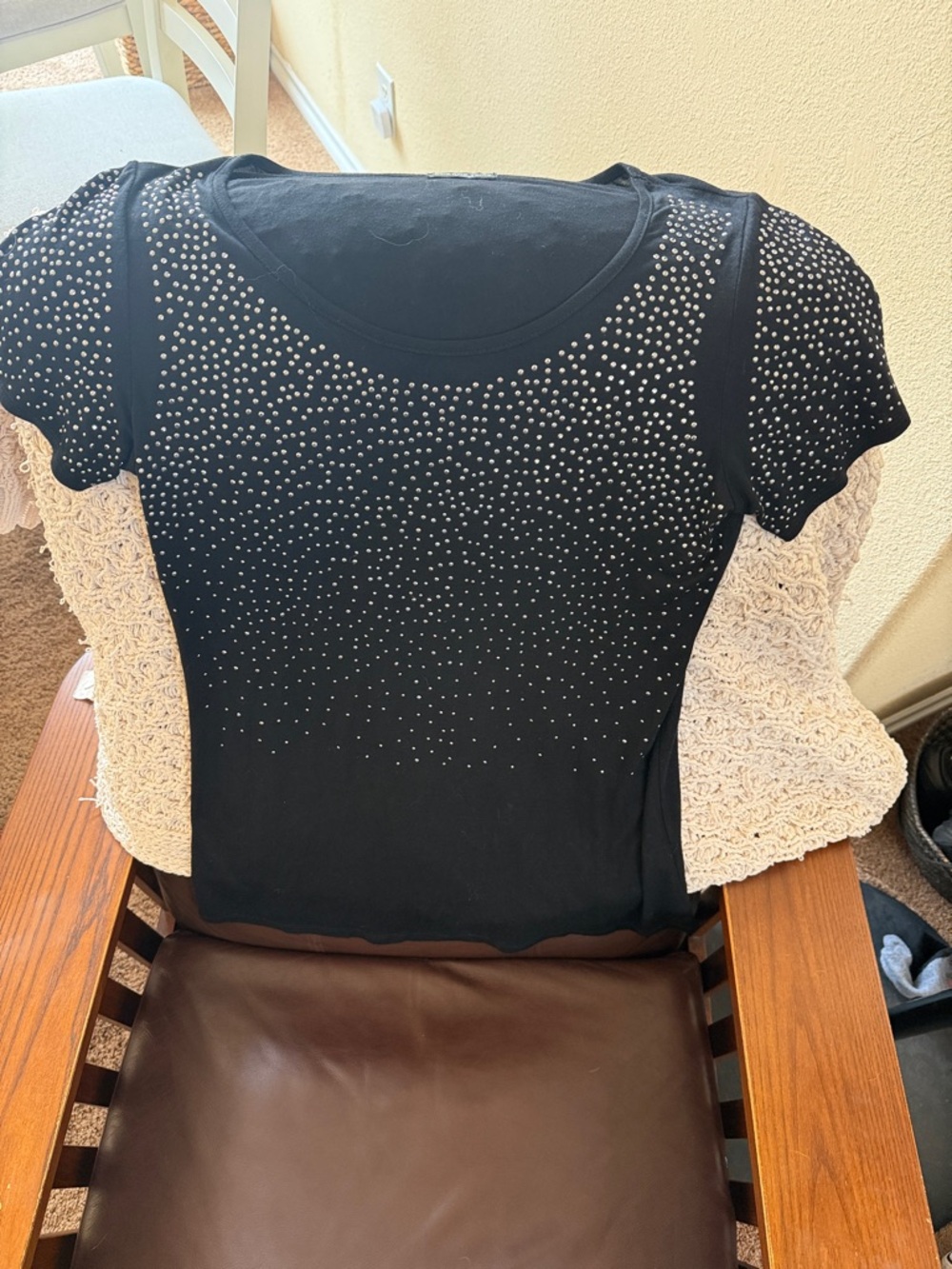cha cha vente Black Short Sleeve Tee with Silver Studs